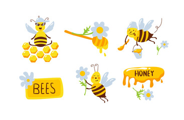 Honey bee day vector set