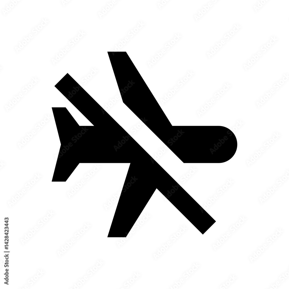 Poster black airplane icon with a diagonal line through it symbolizing flight cancellation or no flying all