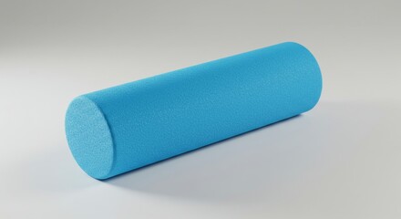 Light blue textured cylindrical foam roller in studio setting. A professional physical therapy tool for rehabilitation or massage in a modern health studio.