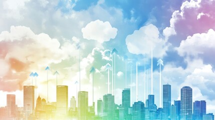 Fototapeta premium Cityscape Growth: Skyscrapers Reaching for the Rainbow Sky