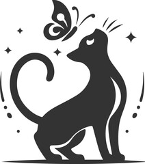 Playful cat with butterfly silhouette vector