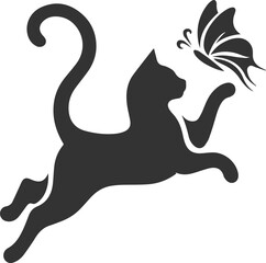 Playful cat with butterfly silhouette vector