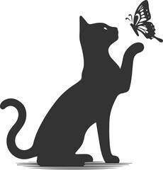 Playful cat with butterfly silhouette vector