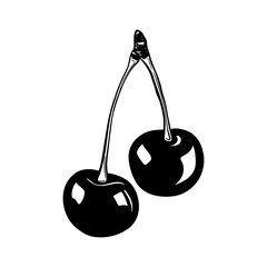 Black Cherry Vector Illustration – Vintage Fruit Clipart in Tattoo Style