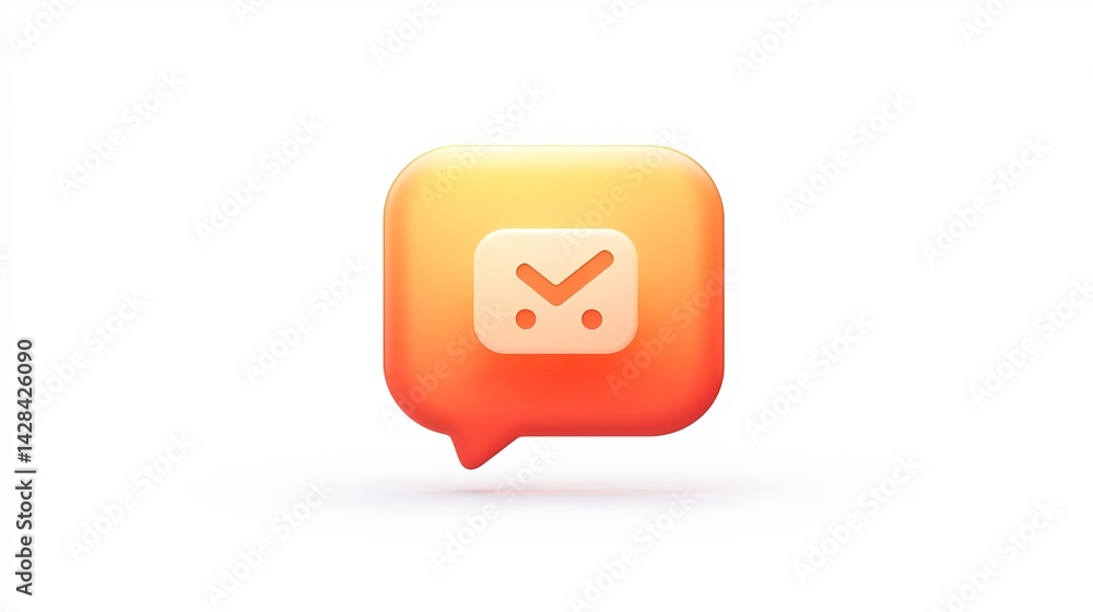 Poster new message notification icon 3d render orange gradient modern app design element digital communicat