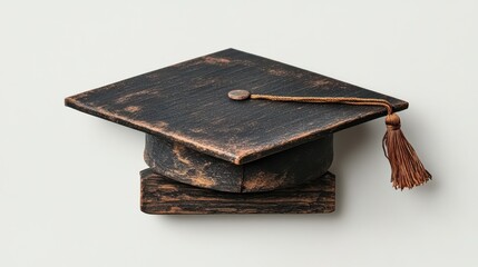 Dark, weathered wooden graduation cap ornament.