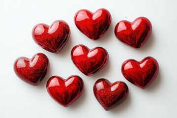 Fototapeta premium Charming romantic red hearts collection for heartfelt valentine's day projects. Unique designs on clean white backdrop, perfect for creative expressions and love-themed celebrations