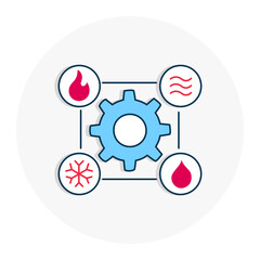 HVAC System Elements Icon – Heating, Cooling, Ventilation, and Humidity Control Engineering Symbol. Editable Stroke.