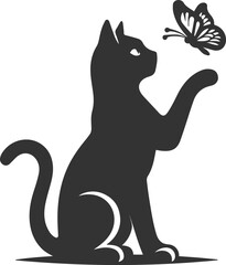 Playful cat with butterfly silhouette vector