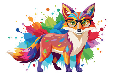 Obraz premium Colorful artistic fox in colorful paint splatters on white background