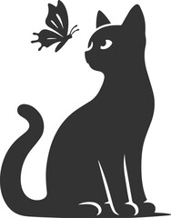 Playful cat with butterfly silhouette vector