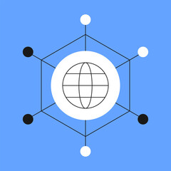 Vector concept of a global network with interconnected users. Depicts decentralized communication, digital structure, and social connectivity in an online system.