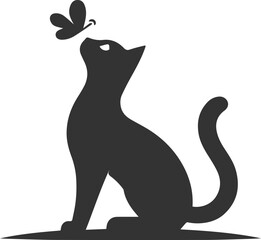 Playful cat with butterfly silhouette vector