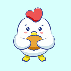 cute cartoon character chicken logo is eating vector for elements sticker and logo