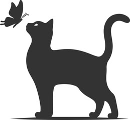Playful cat with butterfly silhouette vector
