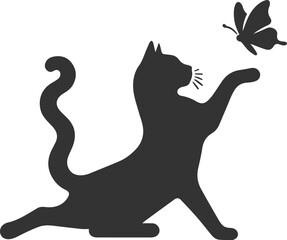 Playful cat with butterfly silhouette vector