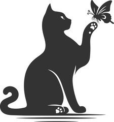 Playful cat with butterfly silhouette vector