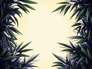 Lush green tropical jungle foliage framing a bright light or clear sky background with dense leaves and vibrant natural greenery for exotic nature scenes