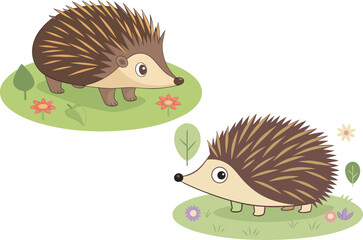 Cartoon Hedgehogs in Nature Cute & Whimsical Illustration