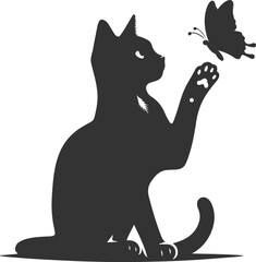 Playful cat with butterfly silhouette vector