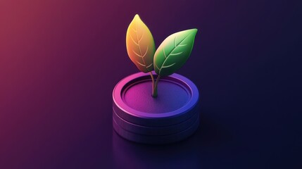 Vibrant leaves sprout from a stack of coins, symbolizing sustainable finance.