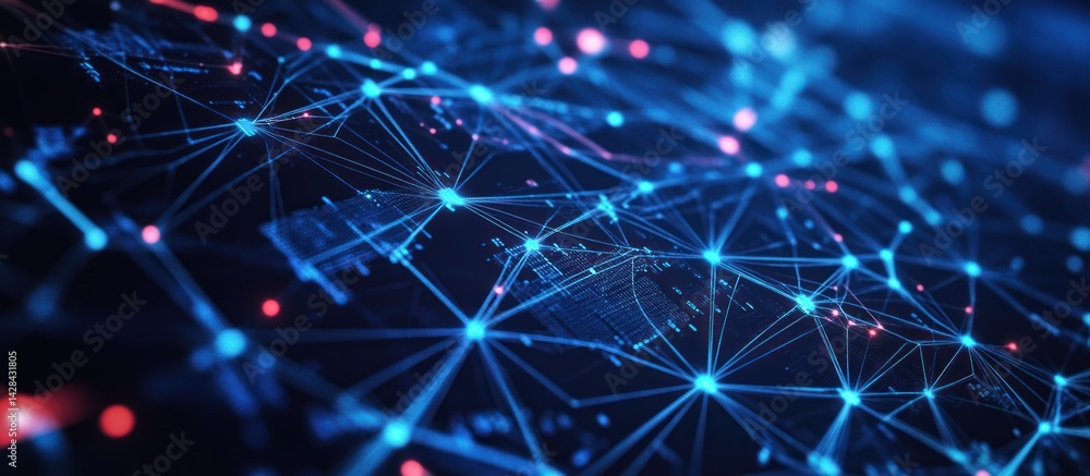 Poster interconnected network visualization with luminous data points and lines