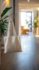 Tote bag mockup hanging on a coat hanger