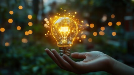 Illuminating idea held in a hand, concept of innovation.