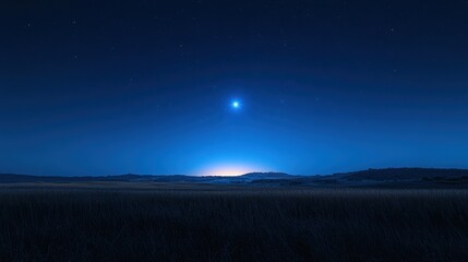 Vast, starlit prairie under a pale, luminous moon.