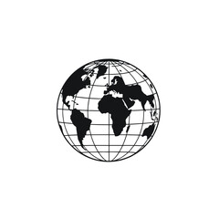Global tech logo featuring black globe with geometric latitude and longitude lines, symmetrical and clean design — ideal for digital, mapping, and location-based services with modern branding.

