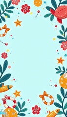 Playful and fun hand-drawn aquatic gear seamless background for kids' swim apparel and stationery designs, equipment, swim apparel