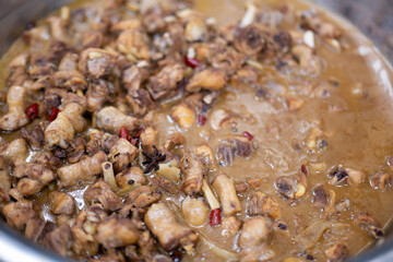 Simmered Chicken Stew with Spices and Chili in Rich Brown Sauce
