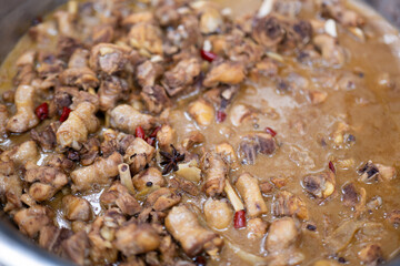 Simmered Chicken Stew with Spices and Chili in Rich Brown Sauce