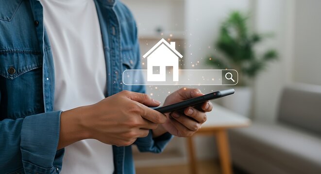 Mobile Home Searching: Man Actively Looking for Real Estate Properties Online