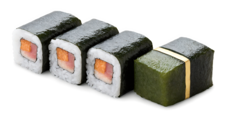 Spam Musubi - A popular snack in Hawaii consisting of a slice of grilled Spam placed on top of a