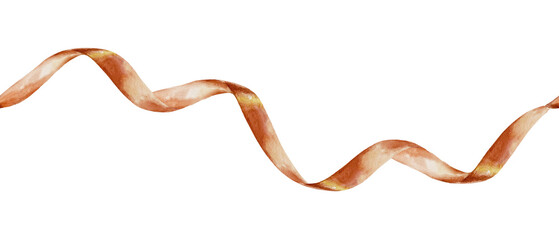 Red ribbon seamless border. Hand drawn watercolor illustration isolated on white. For greeting cards for mothers day, birthday, invitations, labels, banners.