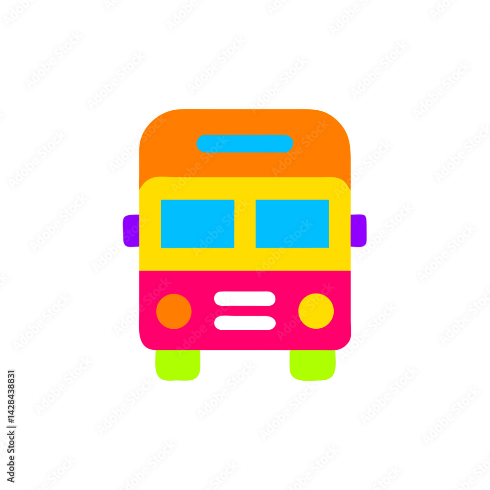 Poster colorful bus icon in minimalistic style