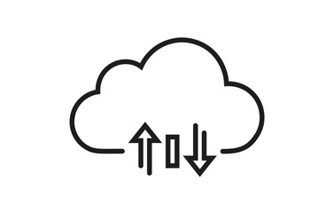WebCloud data transfer icon illustration with arrows representing both uploading and downloading information. Suitable for data storage, sharing, and technology projects.