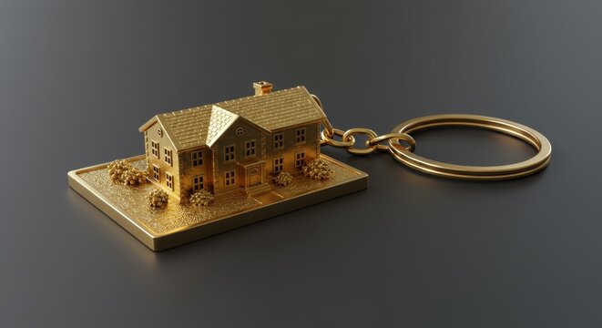 Luxury Golden House Keychain: A Symbol of Homeownership and Real Estate Investment - Powered by Adobe