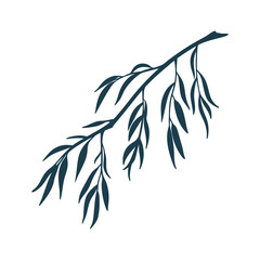 Qingming Festival Willow Branch Vector Illustration - Qingming Festival (清明节) Willow branch with delicate leaves sweeping downward, symbolizing remembrance © Warten Weg