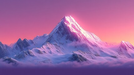 Majestic snow-capped peak bathed in vibrant sunset hues.