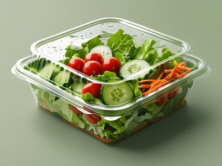 Clear Clamshell Salad Packaging Mockup with Fresh Vegetables