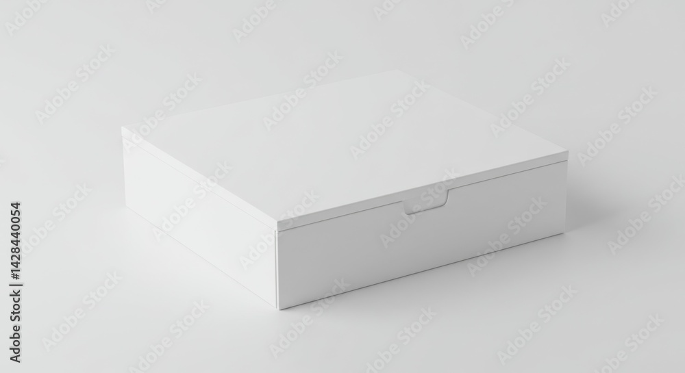 Poster blank white box with a drawer on a plain white surface. empty box resting on a neutral background fo