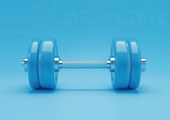 Fototapeta premium Vibrant blue dumbbell on studio backdrop