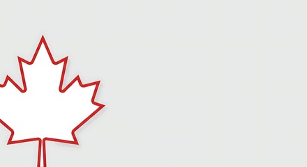 Clean Victoria Day Graphic: Minimalist Red Maple Leaf Outline on White, Holiday Background for Canadian Patriotic Celebrations, Banner Ready, Vector Illustration.