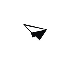 Diagonal paper airplane vector logo with bold black silhouette and balanced design — minimalist, geometric icon for travel branding, navigation apps, and aviation-themed businesses.


