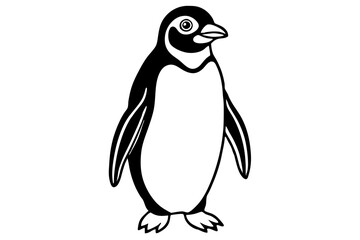 Penguin line art vector illustration and white background
