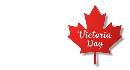 Victoria Day Celebration: Graphic Red Maple Leaf with Elegant White Script on Clean White Background, Signifying Canadian Holiday