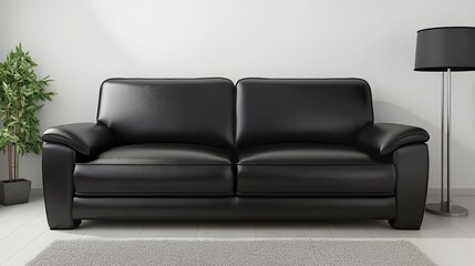 Elegant Black Leather Sofa Modern Furniture Interior Design Room Apartment Home Stylish Comfortable Seating Luxury Relaxing Couch Relax Living Room Decor Minimalist Chic Style House Space Trendy      