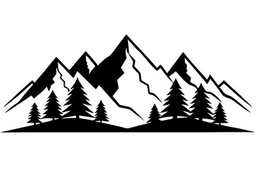 Obraz premium Majestic Mountain Range Silhouette with Evergreen Trees